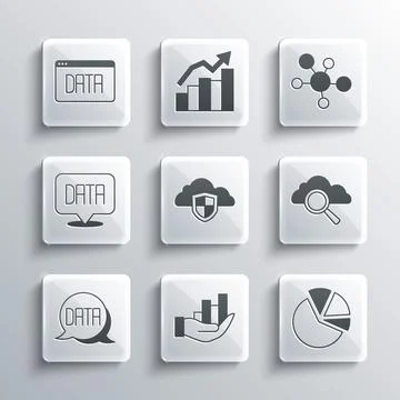 Set Pie chart infographic, Search cloud computing, Cloud and shield, Data Illustrazione stock