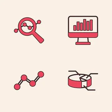 Set Pie chart infographic, Search data analysis, Monitor with and Graph icon Stock Illustration