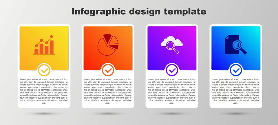 Set Pie chart infographic, Search cloud computing and Document with. Busine.. Illustrazione stock