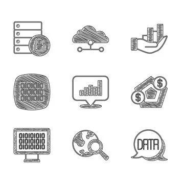 Set Pie chart infographic, Search globe, Data analysis, Financial growth, B.. Stockillustratie