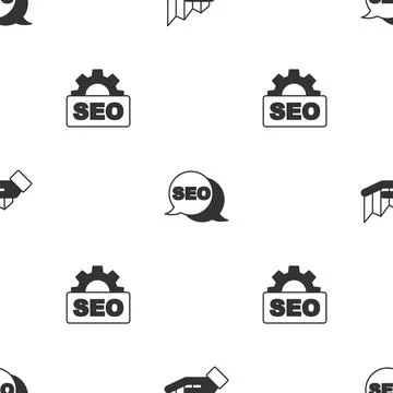 Set Pie chart infographic, SEO optimization and on seamless pattern. Vector Illustrazione stock