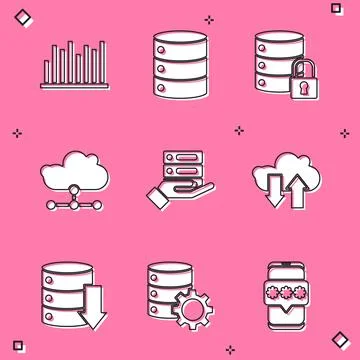 Set Pie chart infographic, Server, Data, Web Hosting, security with lock Illustrazione stock