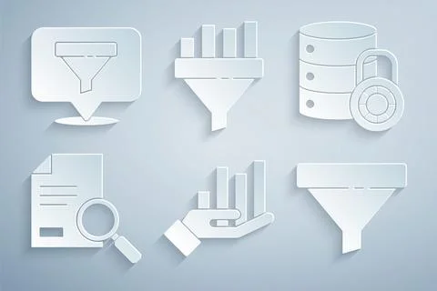 Set Pie chart infographic, Server security with lock, Document search, Sales Illustrazione stock