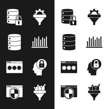Set Pie chart infographic, Server, Data, Web Hosting, security with lock, Sales Stock Illustration