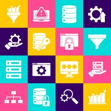 Set Pie chart infographic, Server, Data, Web Hosting, Sales funnel, security Illustrazione stock