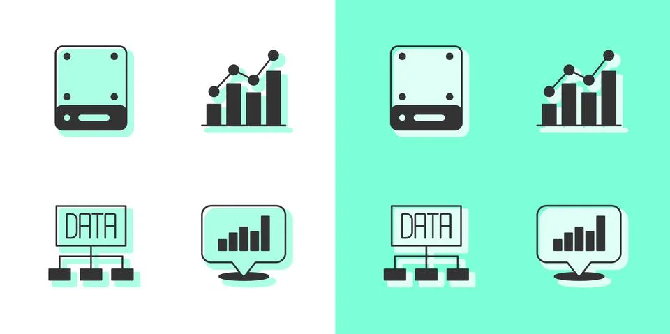 Set Pie chart infographic, Server, Data analysis and icon. Vector Stock Illustration