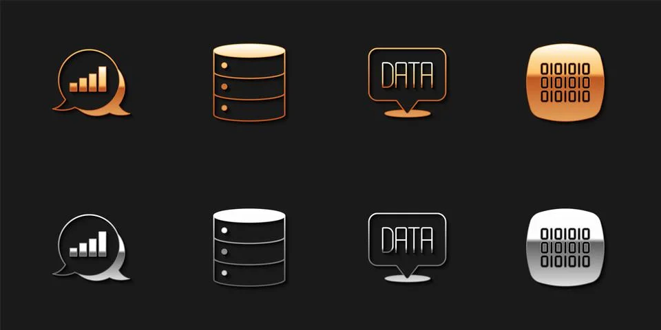 Set Pie chart infographic, Server, Data analysis and Binary code icon. Vector イラスト素材