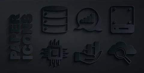 Set Pie chart infographic, Server, Processor CPU, Search cloud computing, and Illustrazione stock