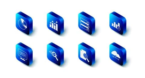 Set Pie chart infographic, Server, Financial growth, Network cloud connection Illustrazione stock