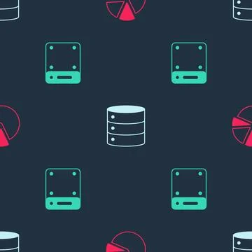 Set Pie chart infographic, Server and on seamless pattern. Vector Illustrazione stock