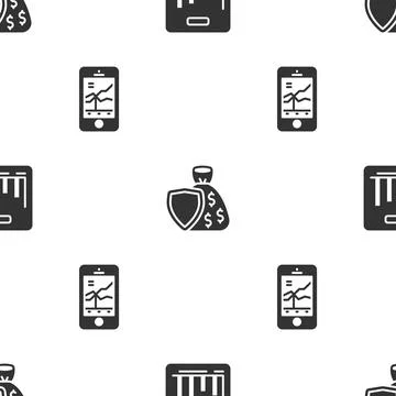 Set Pie chart infographic, Shield and money bag and Mobile stock trading on Stock Illustration
