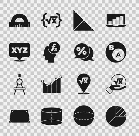 Set Pie chart infographic, Subsets, math, is subset b, Angle bisector triangle Stock Illustration