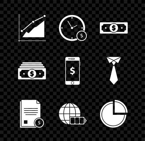 Set Pie chart infographic, Time is money, Stacks paper cash, Finance document Stock Illustration