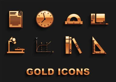 Set Pie chart infographic, Triangular ruler, Office folders papers documents Stock Illustration