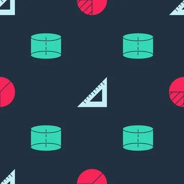 Set Pie chart infographic, Triangular ruler and Geometric figure Cylinder on Stock Illustration