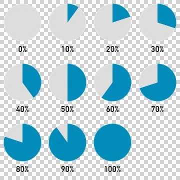 Set of pie charts from 0% to 100% 스톡 일러스트