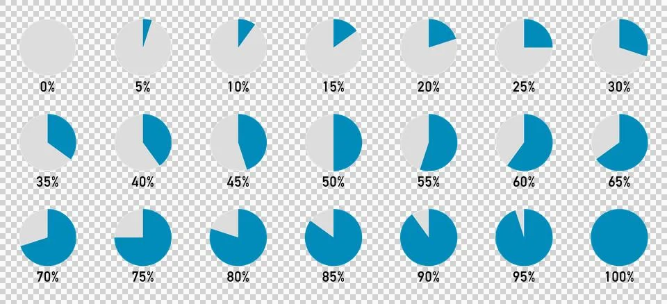 Set of pie charts from 0% to 100% (5% increments) Stock Illustration