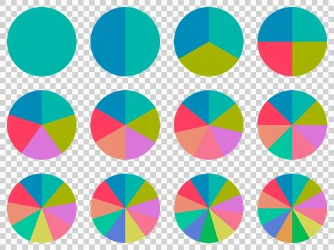 Set of pie charts from 2 divisions to 12 divisions Stock Illustration