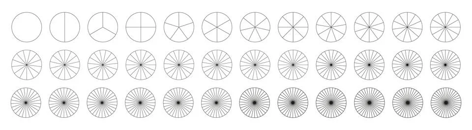 Set of pie, pizza charts. Presentation template element from 1 to 36 segments. イラスト素材