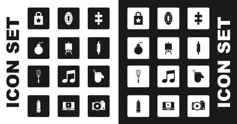 Set Piece of puzzle, Easel or painting art boards, Bomb ready to explode, Paper Stock Illustration