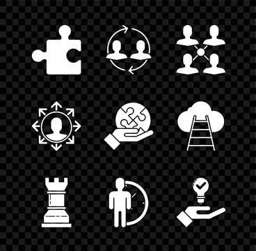 Set Piece of puzzle Human resources Project team base Business strategy Time  Illustrazione stock