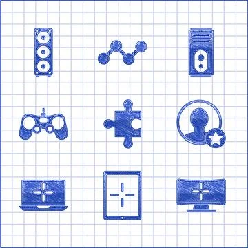 Set Piece of puzzle, Tablet, Computer monitor, Premium create account screen Stock Illustration