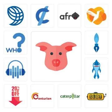 Set of pig face, slot machine, caterpillar, centurion, 20% off, shark mascot, Gratis stockillustratie