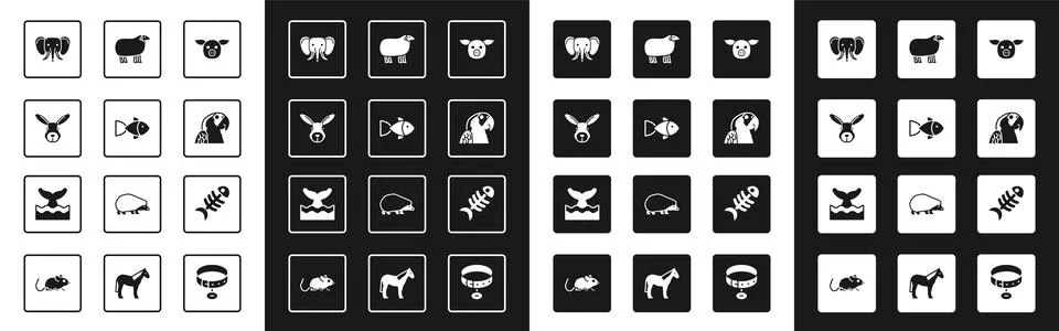 Set Pig, Fish, Rabbit head, Elephant, Macaw parrot, Sheep, skeleton and Wha.. 스톡 일러스트