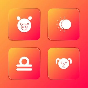 Set Pig zodiac, Eclipse of the sun, Libra and Dog icon. Vector 스톡 일러스트