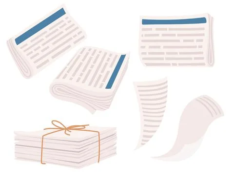 Set of pile newspapers bound with string vector illustration isolated on whit Stock Illustration