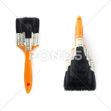 Set of Pile of Paint brushes over isolated white background Stock Photos