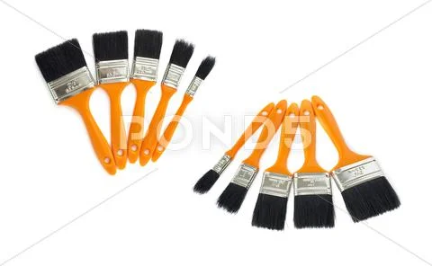 Set of Pile of Paint brushes over isolated white background Stock Photos