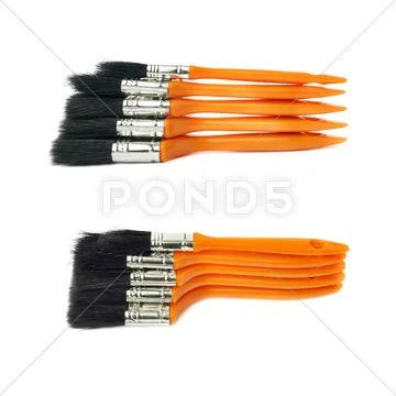 Set of Pile of Paint brushes over isolated white background Stock Photos