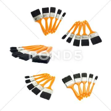 Set of Pile of Paint brushes over isolated white background Stock Photos