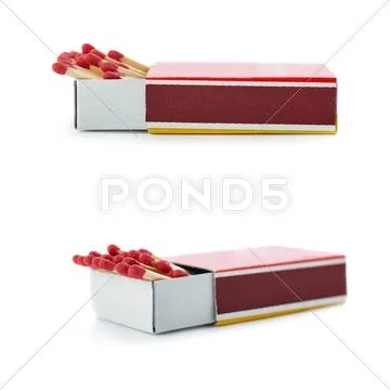 Set of Pile of Wooden matches isolated over the white background Stock Photos