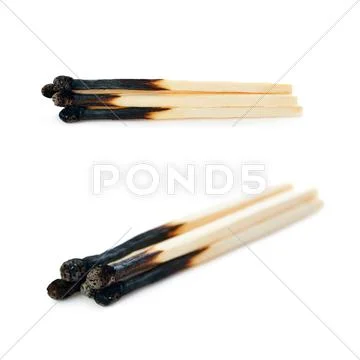 Set of Pile of Wooden matches isolated over the white background Stock Photos