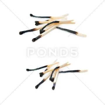 Set of Pile of Wooden matches isolated over the white background Stock Photos