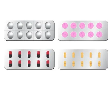 Set of pill isolated on white Stock Illustration