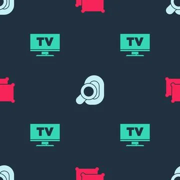 Set Pillow, Hearing aid and Smart Tv on seamless pattern. Vector Stock Illustration