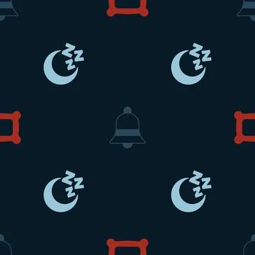 Set Pillow, Ringing bell and Moon and stars on seamless pattern. Vector Stockillustratie