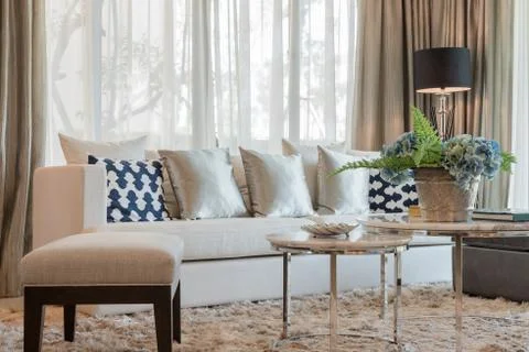 Set of pillows and sofa Stock Photos
