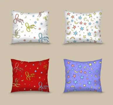 Set pillows decorated seamless pattern consist of stars and bows Stock Illustration