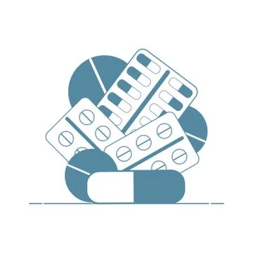 Set of pills in a flat style Stock Illustration