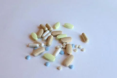 A set of pills on a white background Stock Photos