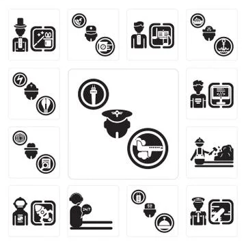 Set of Pilot, Concierge, call center, Spaceman, Miner, Detective, Programmer, Grats Stockgrafik
