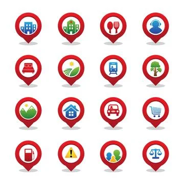 Set pin GPS navigation element for map with icon pointer Stock Illustration