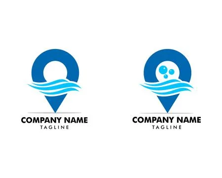 Set of Pin water wave location logo icon vector symbol template Stock Illustration