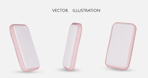Set of pinc different angles of smartphone in 3d render with screen, isolated Illustrazione stock