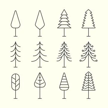 Set pine line art logo vector template illustration design. tree bundle logo  Stock Illustration