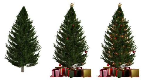 Set of Pine Tree with Christmas Decoratives Isolated with Clipping Path Stock Illustration